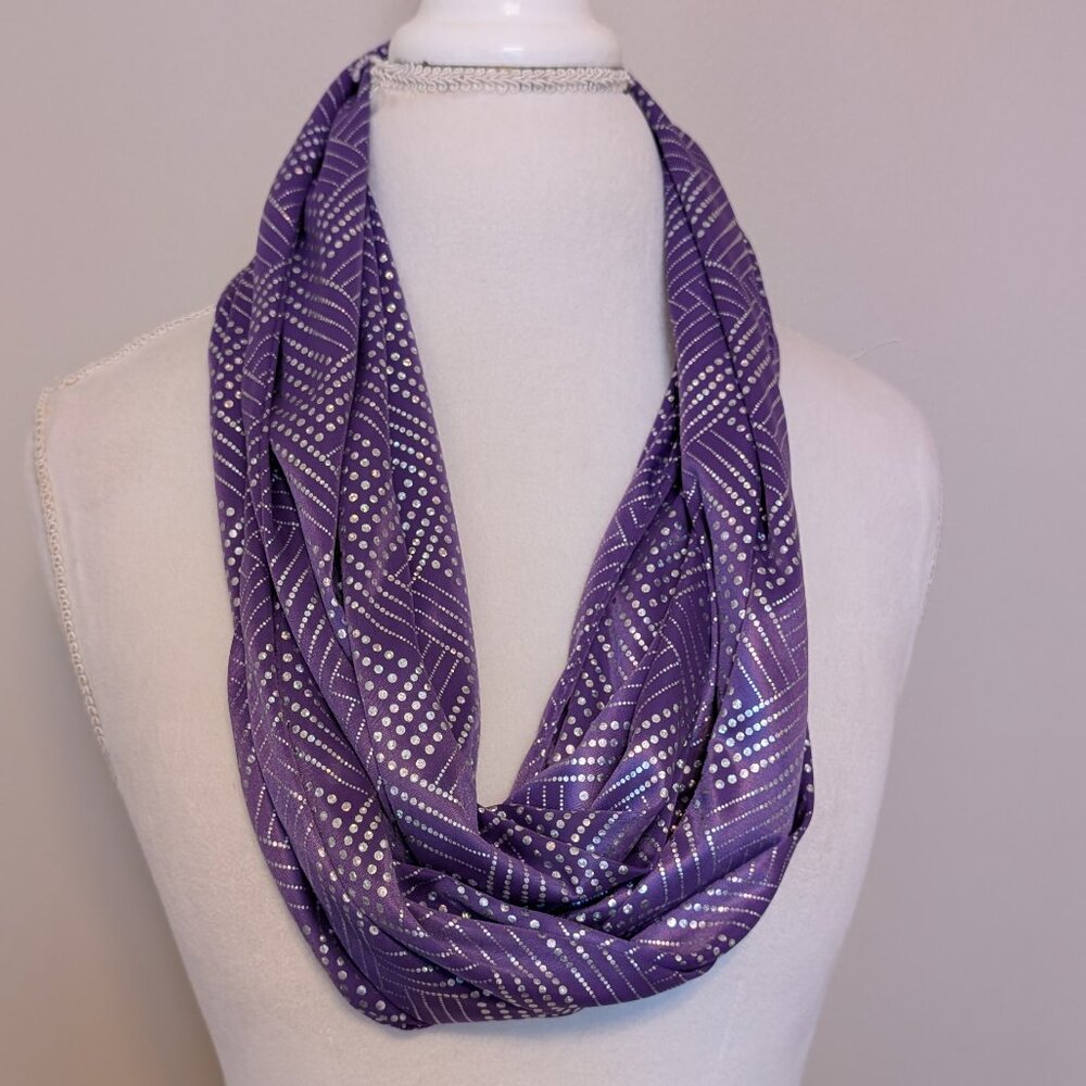 VINTAGE 1990s light purple and silver dot geometric design infinity scarf EUC